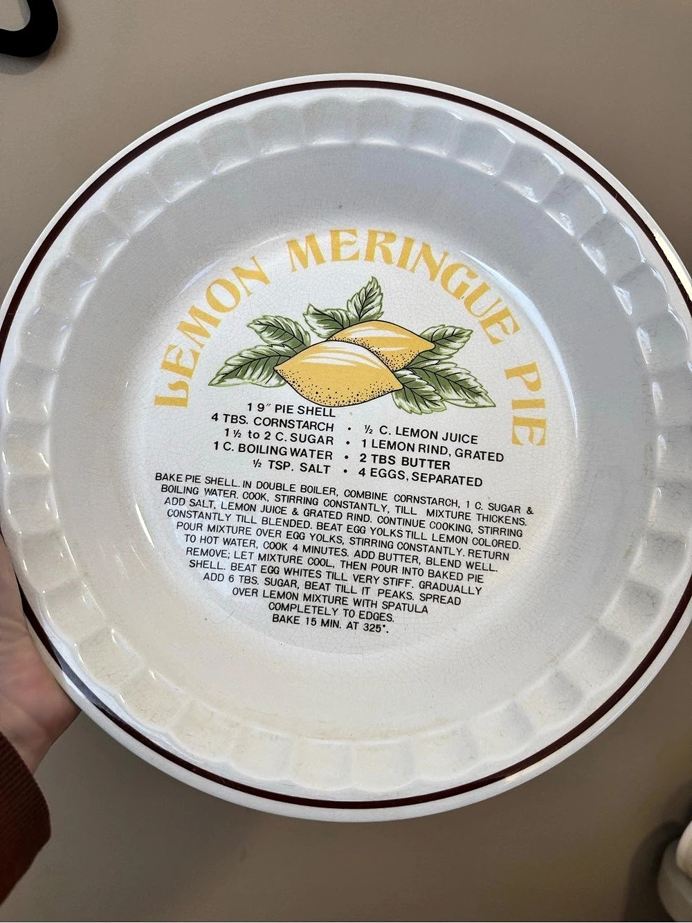 MANOIR COLLECTION Vintage Lemon Meringue Recipe Pie Plate 11" Korea
